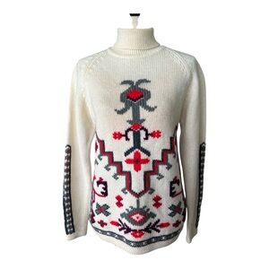 Vintage 50s The Halle Bros. Co 100% Pure Wool Fair Isle Cream Turtleneck Sweater